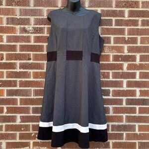 Calvin Klein Women's 14 Gray Sleeveless Fit & Flare Dress Black & White Trim